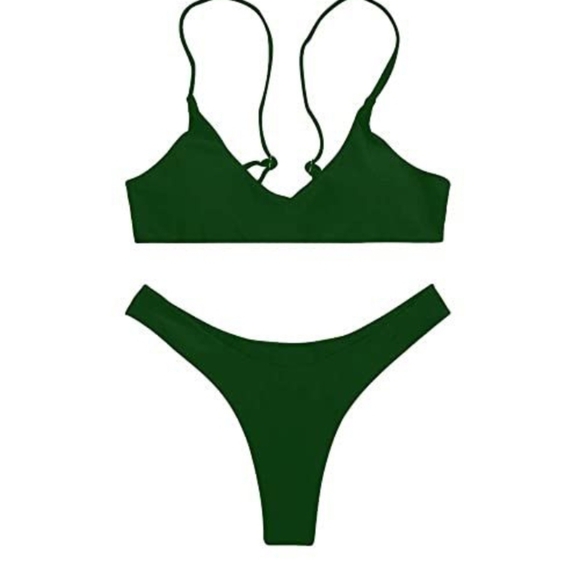 Emerald Green Minimalist Bikini Set with High-Cut Briefs, Hygienic Liner, New - Picture 3 of 3